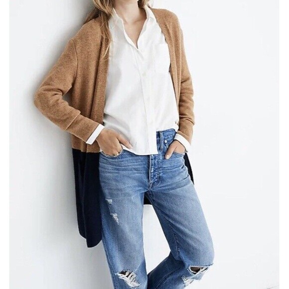 Madewell Cardigan Sweater Womens Medium Blue Kent Wool Alpaca Blend Color Block - Picture 3 of 16